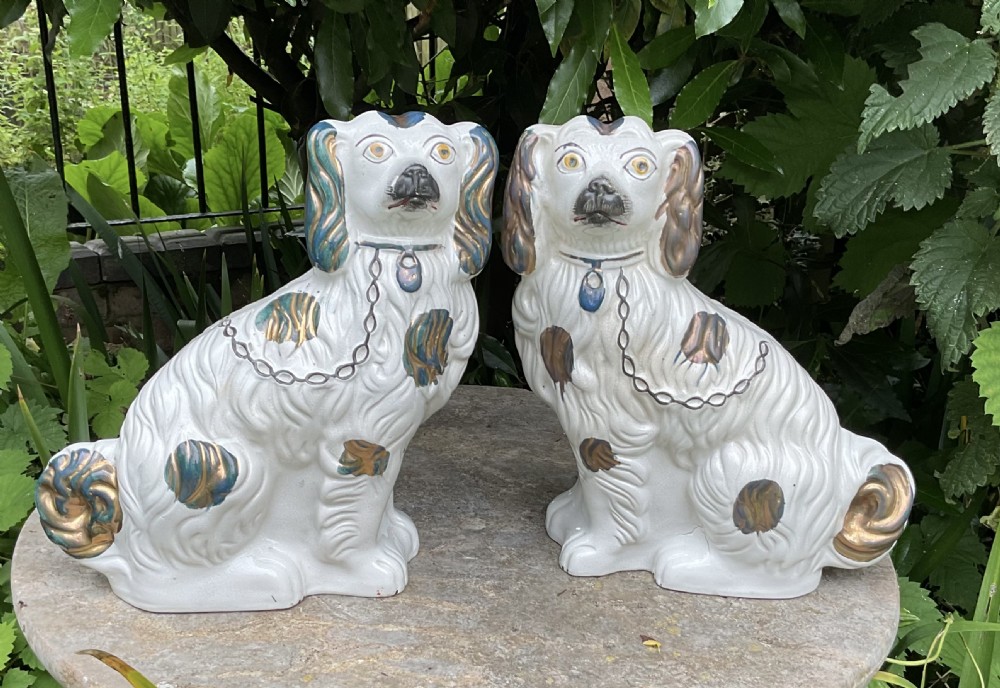 PAIR OF LARGE VICTORIAN STAFFORDSHIRE DOGS c1860