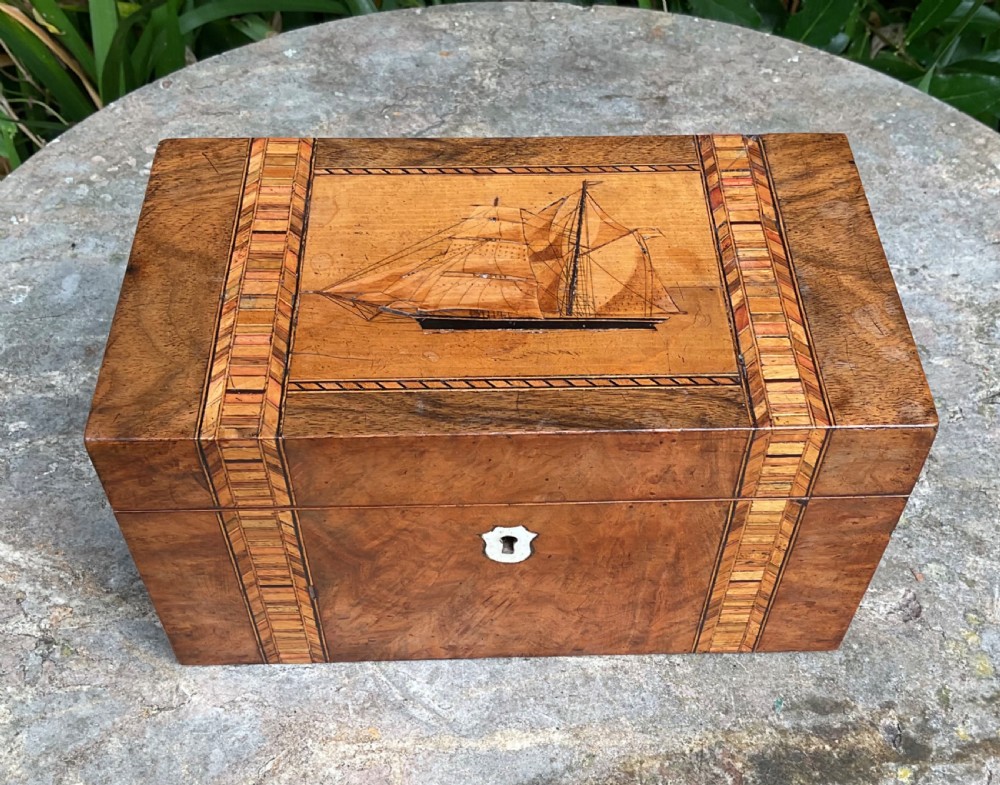 VICTORIAN TRINITY HOUSE SHIP INLAID TEA CADDY