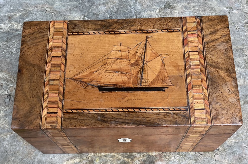 VICTORIAN TRINITY HOUSE SHIP INLAID TEA CADDY View IX