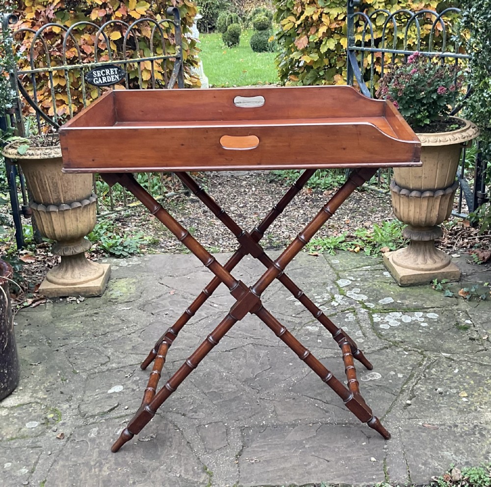 MAHOGANY BUTLER’S TRAY & FAUX BAMBOO STAND C1870