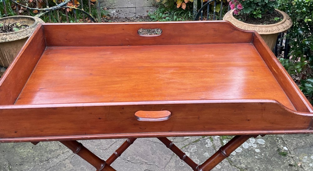 MAHOGANY BUTLER’S TRAY & FAUX BAMBOO STAND C1870 View IV