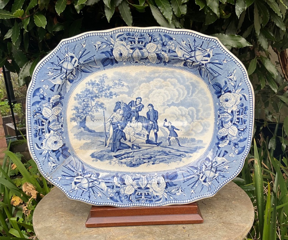DEATH OF GENERAL WOLFE BLUE & WHITE POTTERY SERVING PLATE 1826-28