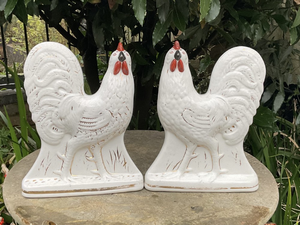 RARE PAIR STAFFORDSHIRE COCKERELS c1880