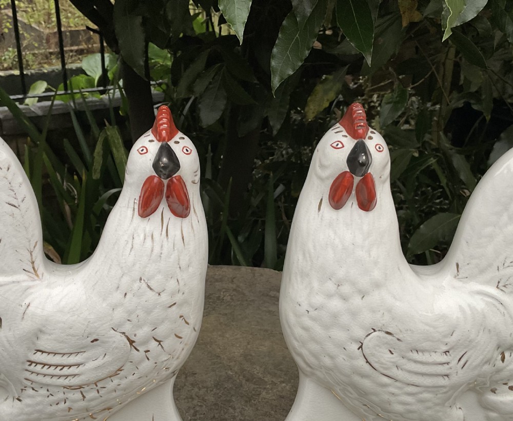 RARE PAIR STAFFORDSHIRE COCKERELS c1880 View II
