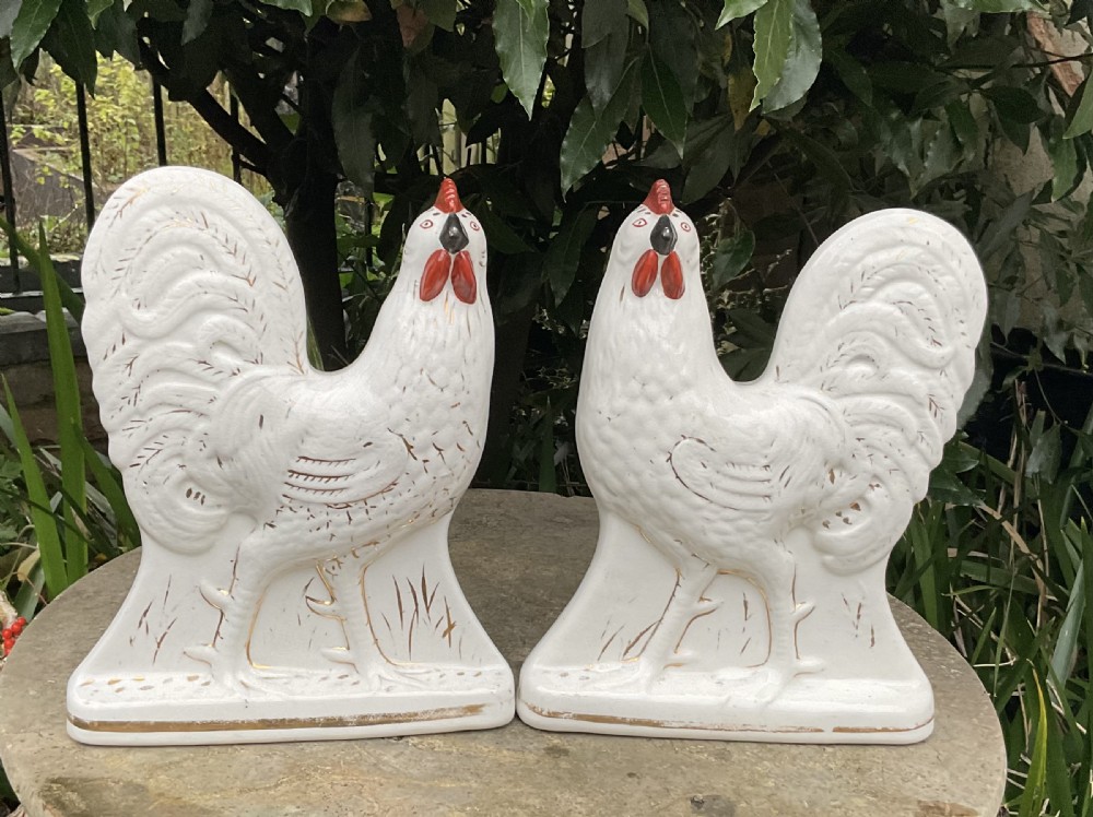 RARE PAIR STAFFORDSHIRE COCKERELS c1880 View III