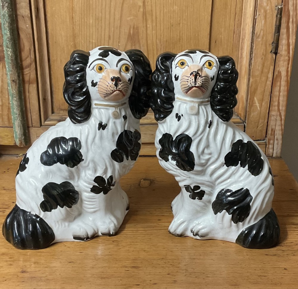 PAIR BLACK & WHITE STAFFORDSHIRE DOGS No 5 c1860