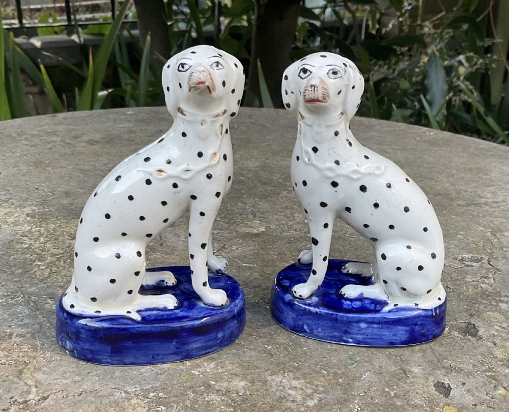 PAIR VICTORIAN STAFFORDSHIRE DOGS DALMATIANS c1880
