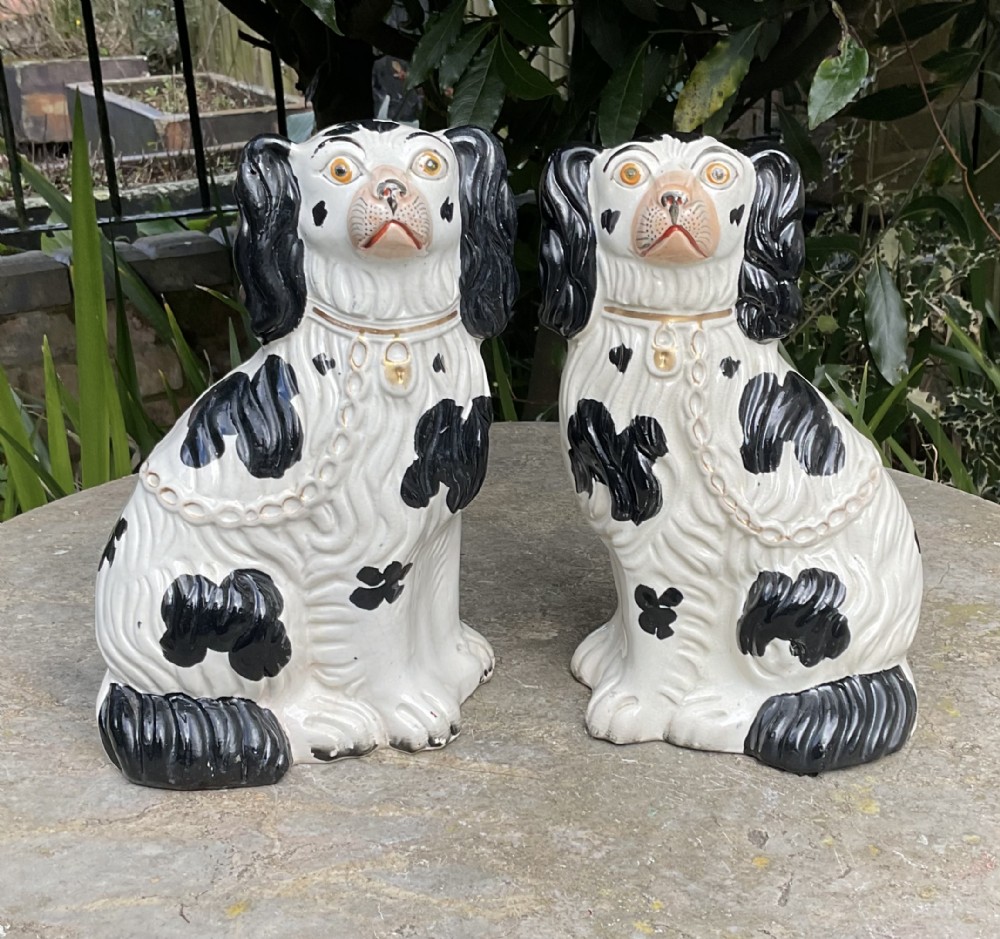 PAIR STAFFORDSHIRE BLACK AND WHITE DOGS Size No 3 c1860