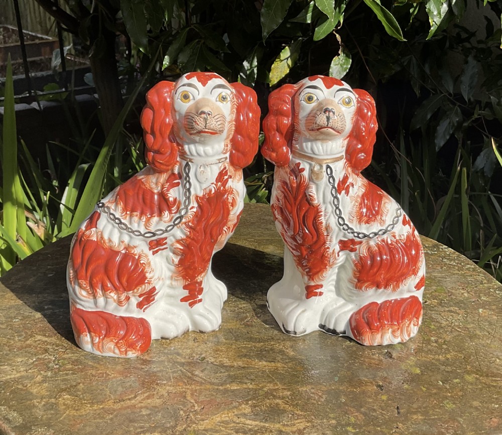   FINE PAIR RED AND WHITE STAFFORDSHIRE DOGS Size No 2 c1860