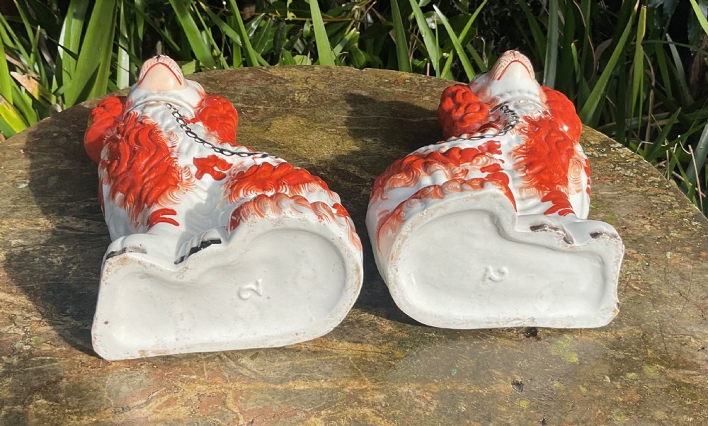   FINE PAIR RED AND WHITE STAFFORDSHIRE DOGS Size No 2 c1860 View V