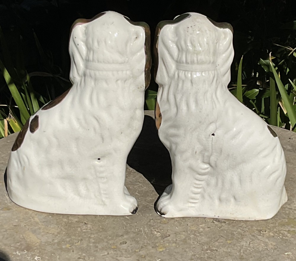 PROUD PAIR COPPER LUSTRE STAFFORDSHIRE DOGS c1880 View IV