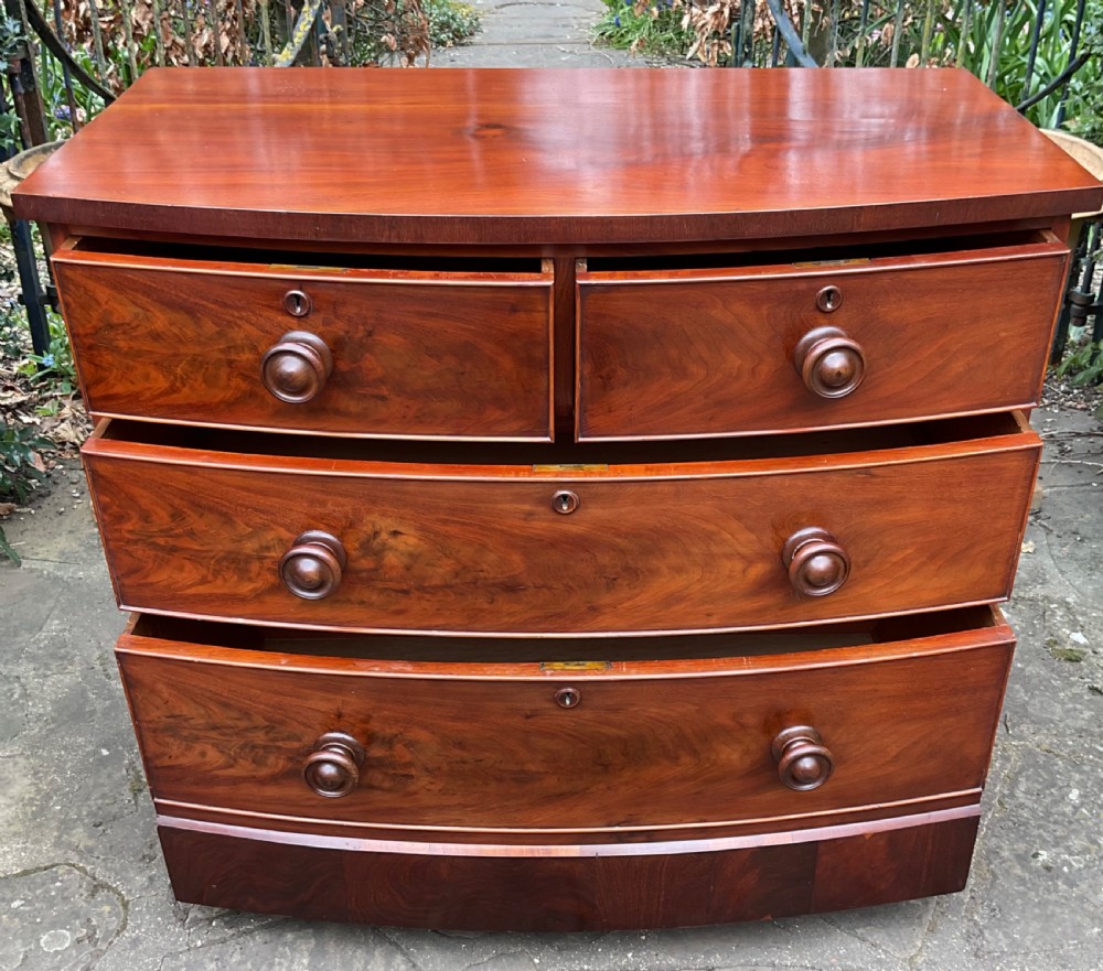 19th C MAHOGANY BOW FRONT CHEST OF DRAWERS  View V