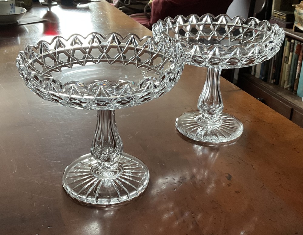 PAIR VICTORIAN CUT GLASS STANDS/COMPORTS c1870