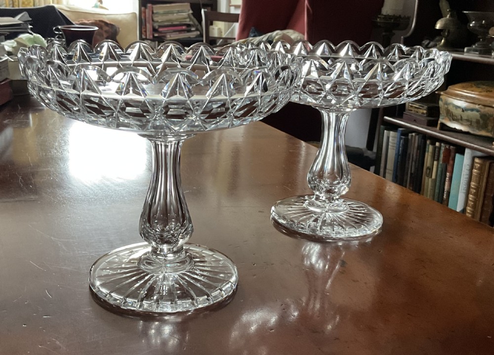 PAIR VICTORIAN CUT GLASS STANDS/COMPORTS c1870 View II