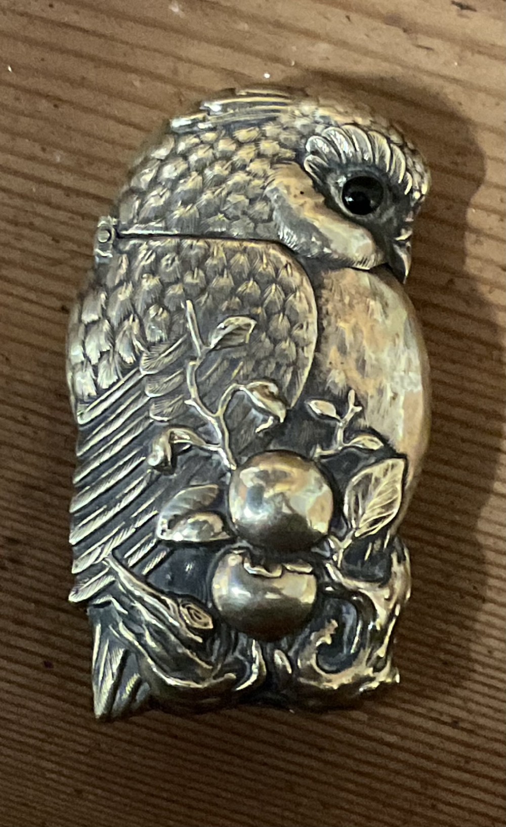 VICTORIAN BRASS OWL VESTA c1890