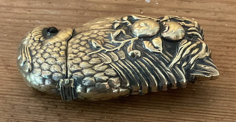VICTORIAN BRASS OWL VESTA c1890 View IV