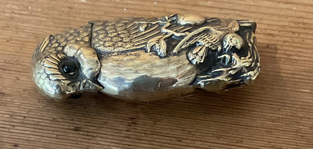 VICTORIAN BRASS OWL VESTA c1890 View VI