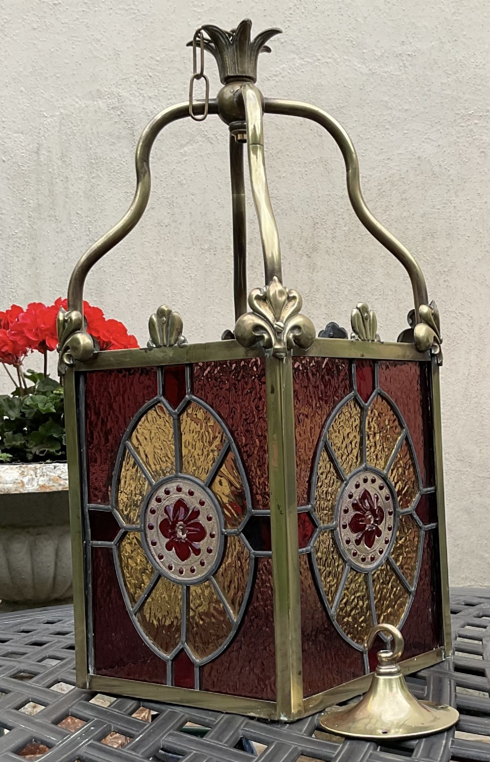 FINE VICTORIAN STAINED GLASS HALL LANTERN 