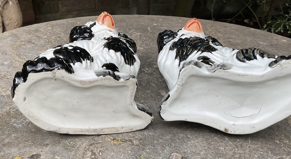 PAIR STAFFORDSHIRE BLACK & WHITE DOGS c1860 View V