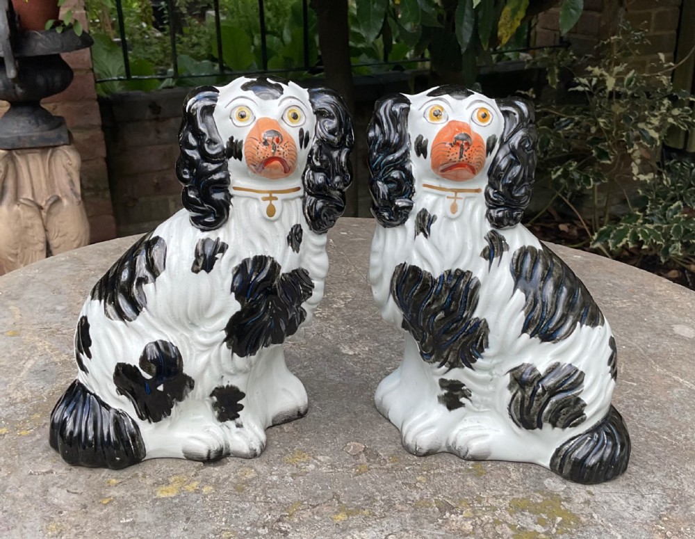 PAIR STAFFORDSHIRE BLACK & WHITE DOGS c1860 View VII