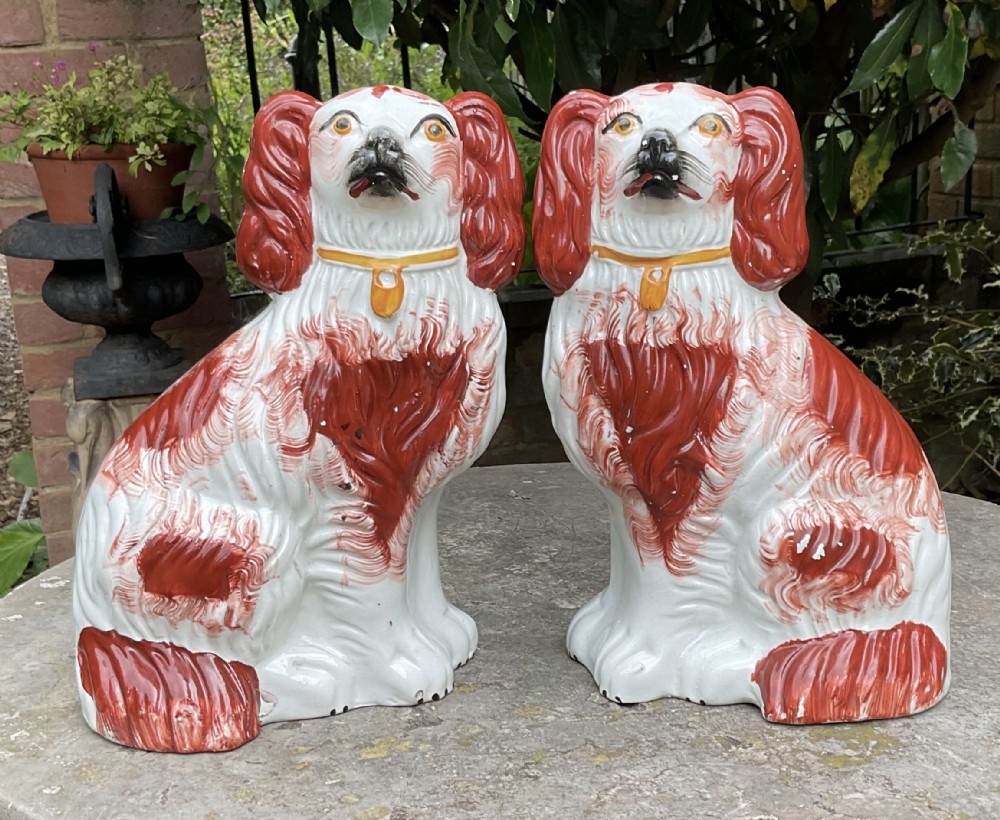 PAIR RED & WHITE STAFFORDSHIRE DOGS c1860