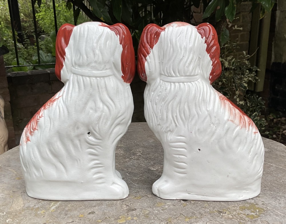 PAIR RED & WHITE STAFFORDSHIRE DOGS c1860 View III