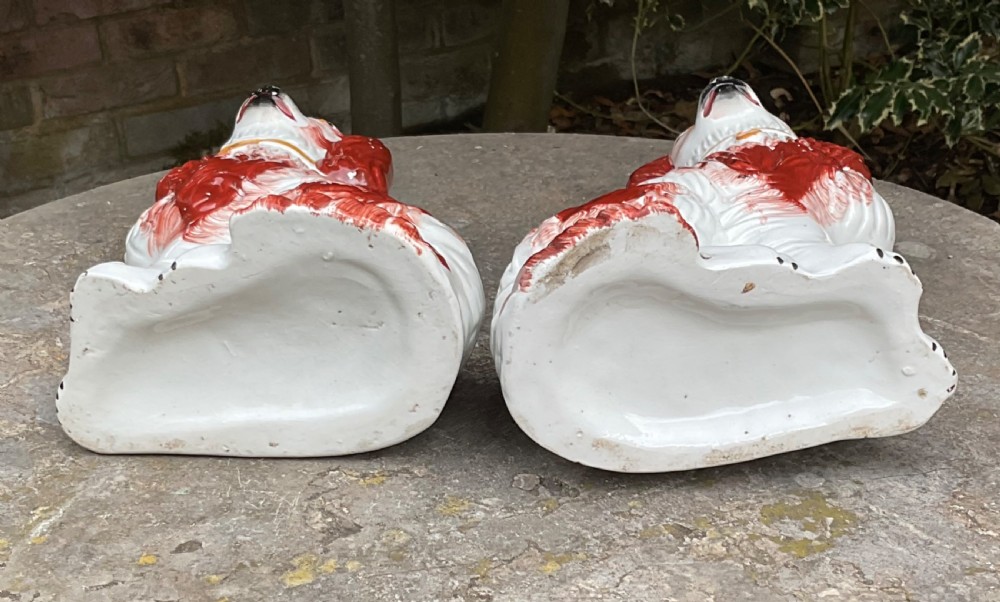 PAIR RED & WHITE STAFFORDSHIRE DOGS c1860 View IV