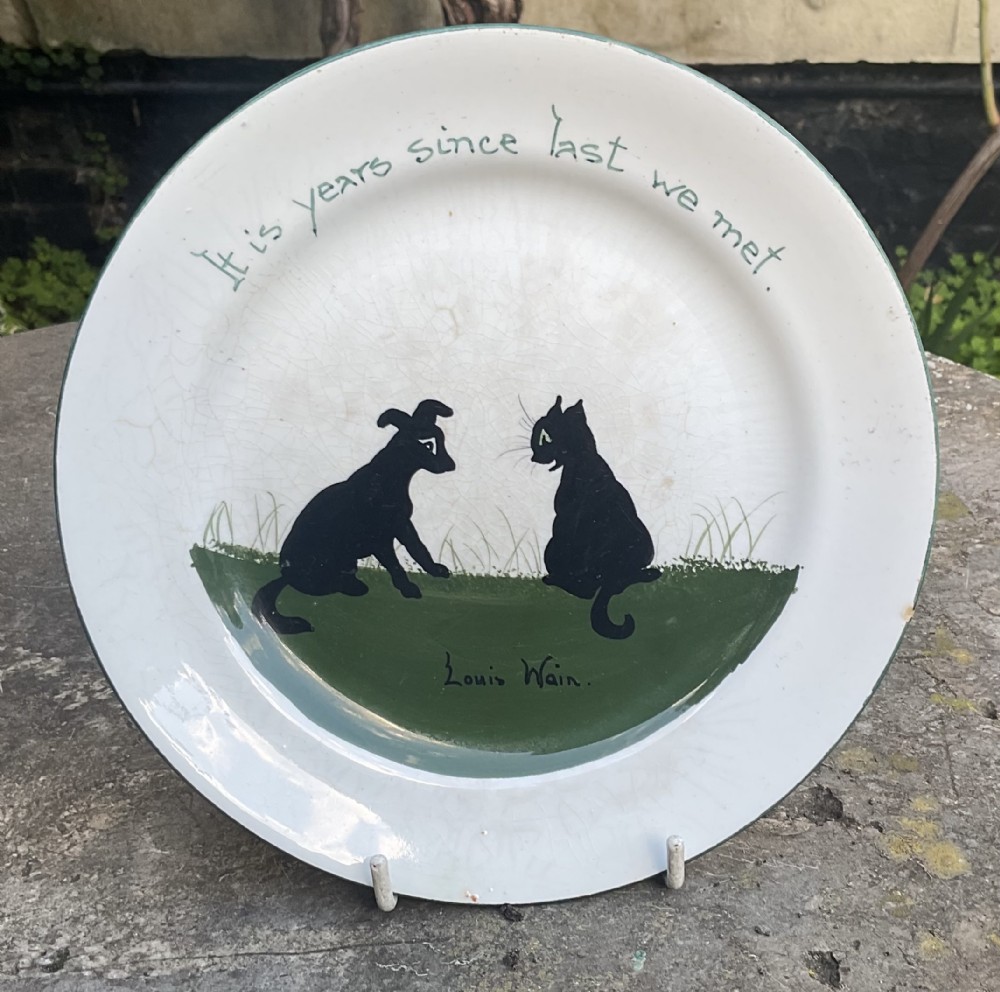LOUIS WAIN BRISTOL CAT & DOG POTTERY PLATE c1900