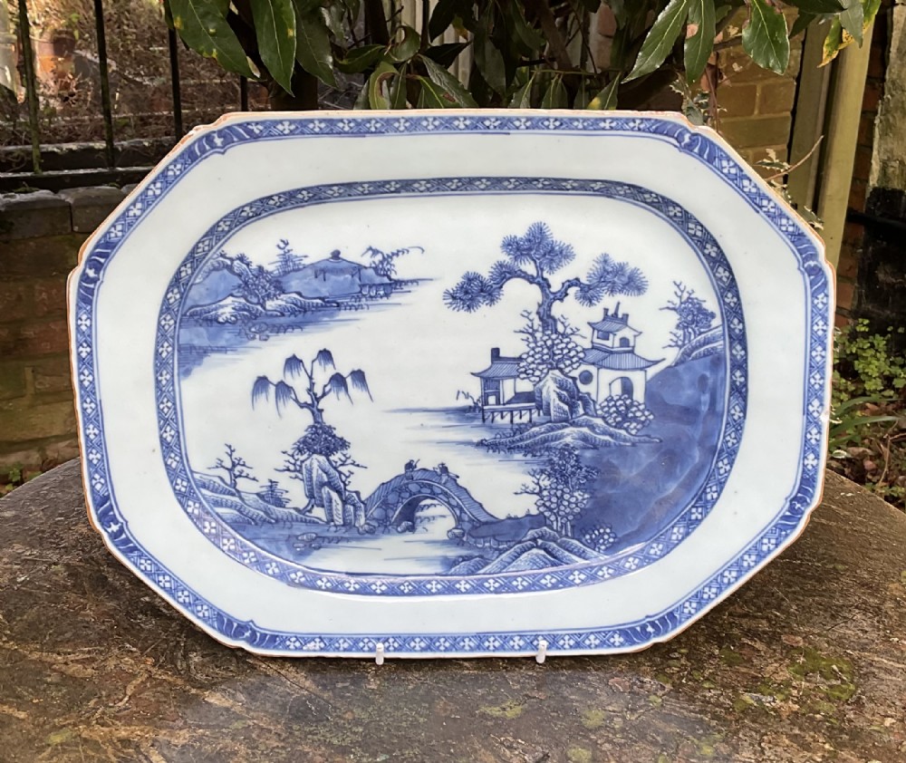 CHINESE NANKING BLUE & WHITE PORCELAIN SERVING PLATTER c1800