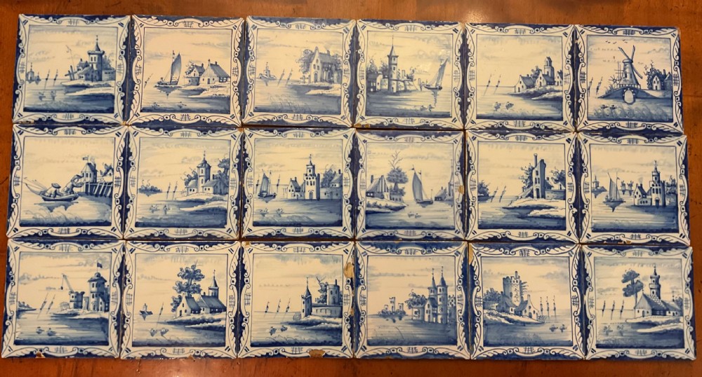 SET OF 18 DUTCH DELFT TILES c1780