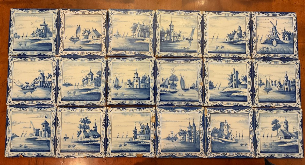 SET OF 18 DUTCH DELFT TILES c1780 View IV