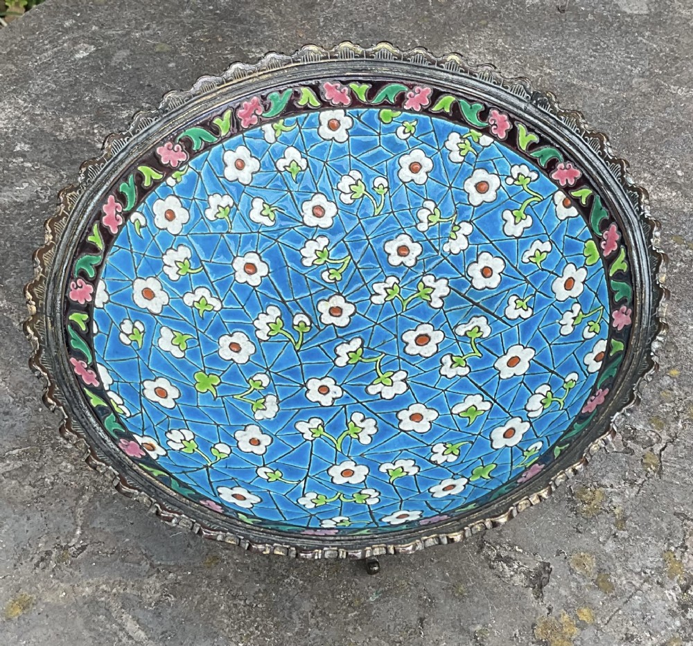 FRENCH LONGWY POTTERY GILT METAL MOUNTED BOWL c1890 View III