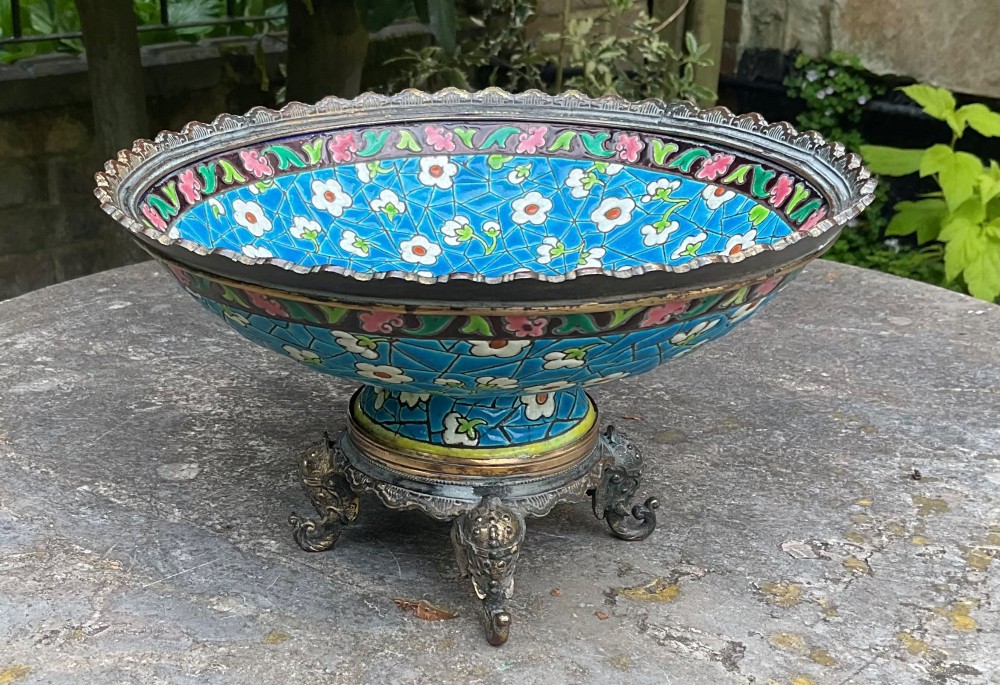 FRENCH LONGWY POTTERY GILT METAL MOUNTED BOWL c1890 View V