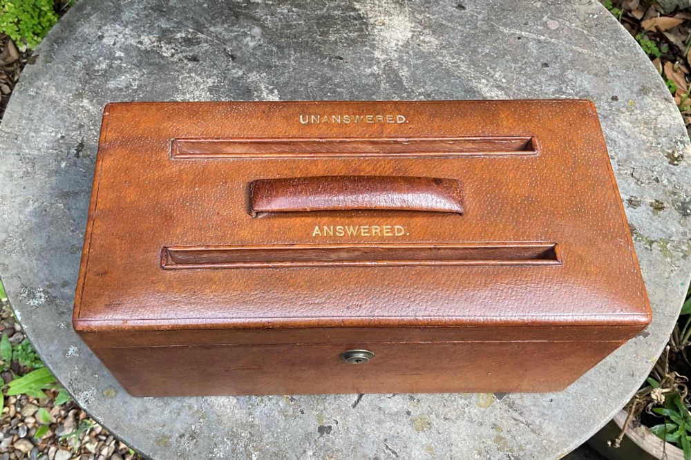 FINE ENGLISH LEATHER LETTER BOX c1875