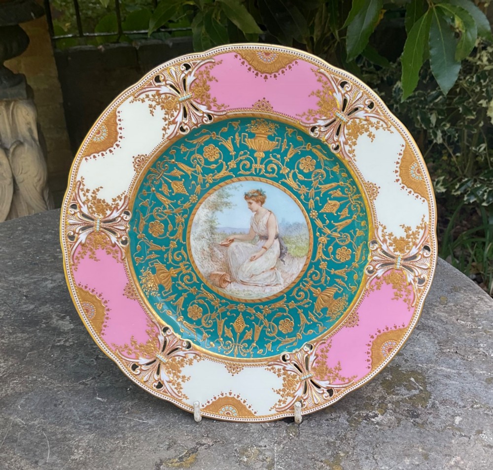 COPELANDS JEWELLED PORCELAIN CABINET PLATE S. ALCOCK 1896