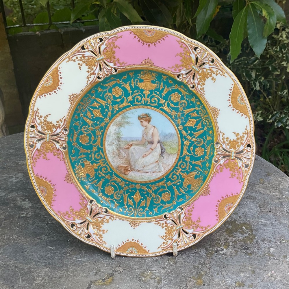 COPELANDS JEWELLED PORCELAIN CABINET PLATE S. ALCOCK 1896 View V