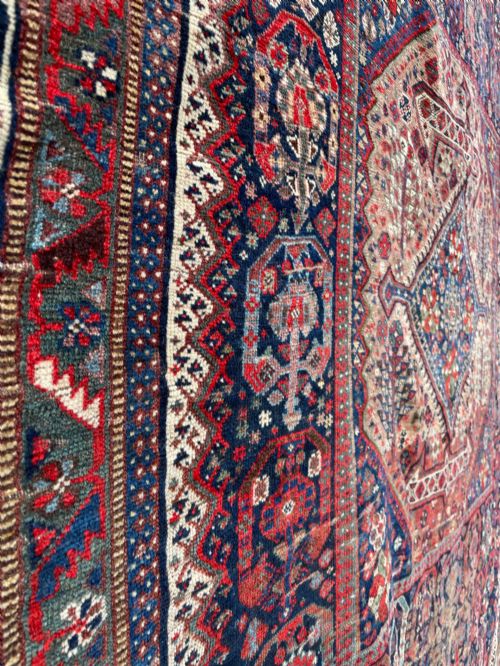 ANTIQUE KHAMSEH CONFEDERACY BAHARLU TRIBAL MAIN CARPET - ADDITIONAL PHOTO 6