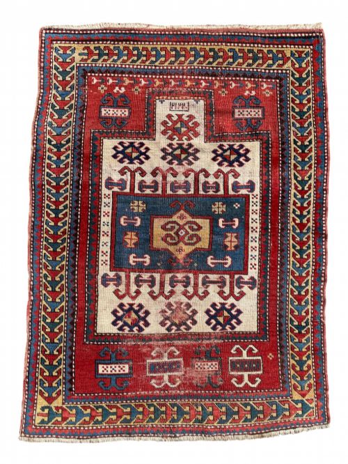 ANTIQUE CAUCASIAN KARACHOV PRAYER RUG - ADDITIONAL PHOTO 7