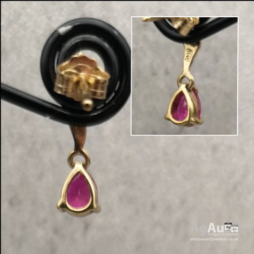 fig 1. 9ct Gold Diamond and Pink Sapphire Drop Earrings