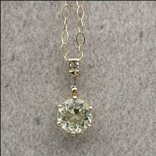 9ct Vintage Citrine and Diamond Pendant and Chain