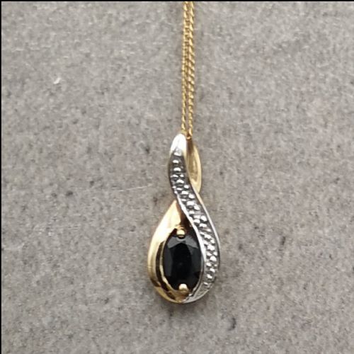 9ct Sapphire and Diamond Pendant & Chain