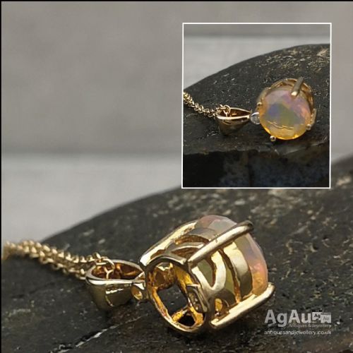 fig 1. 9ct Gold Opal and Diamond Pendant & Chain