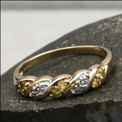 9ct Gold Diamond & Citrine Ring, Size Q