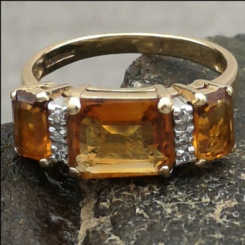 9ct Gold Diamond & Three Stone Citrine Ring