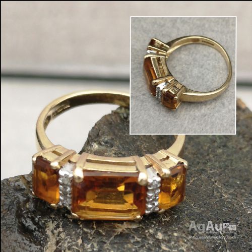 fig 1. 9ct Gold Diamond & Three Stone Citrine Ring
