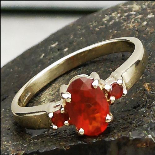 9ct Gold Fire Opal Three Stone Ring, Size O