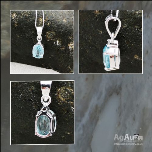 fig 1. 18ct Gold Blue Zircon Diamond Pendant and Chain
