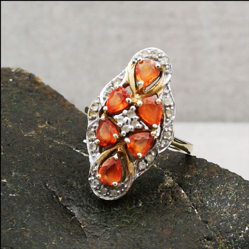 9ct Gold Diamond and Fire Opal Ring