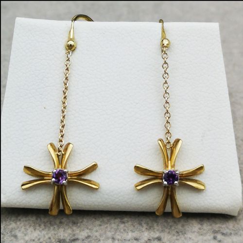 9ct Gold Amethyst Dangly Earrings