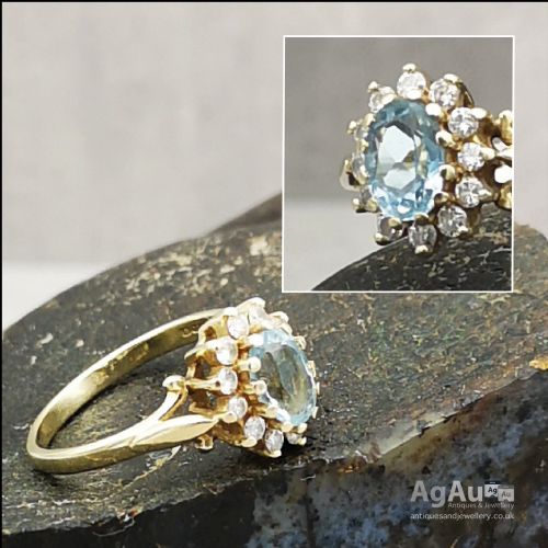 fig 1. 18ct Gold Diamond and Aquamarine Ring